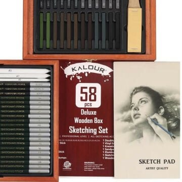 Kalour Sketching Eskiz Kalem Seti Ahşap Kutu 58li