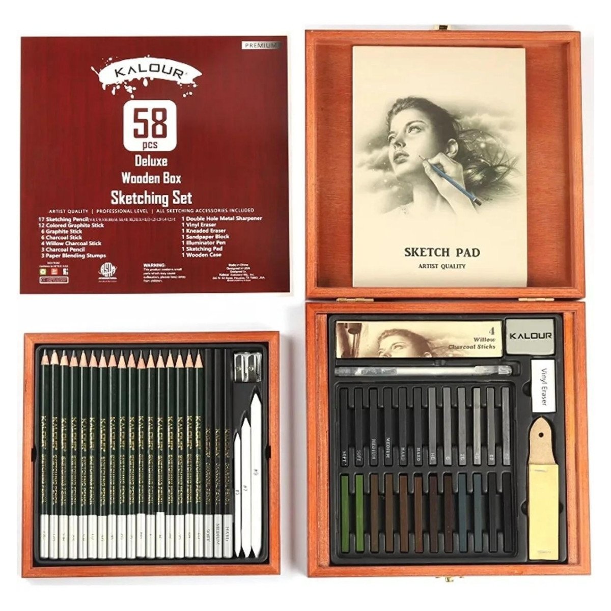 Kalour Sketching Eskiz Kalem Seti Ahşap Kutu 58li