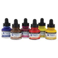 Daler Rowney Aquafine Watercolour İnk Sulu Boya Seti Mürekkebi 6 x 29.5ml + Kalem