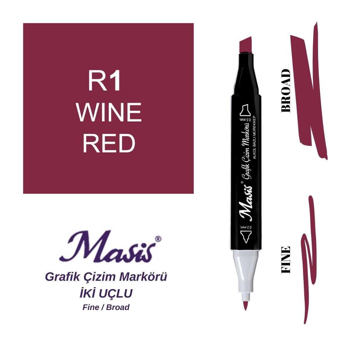 Masis Twin Çift Uçlu Marker Kalemi 1 Wine Red