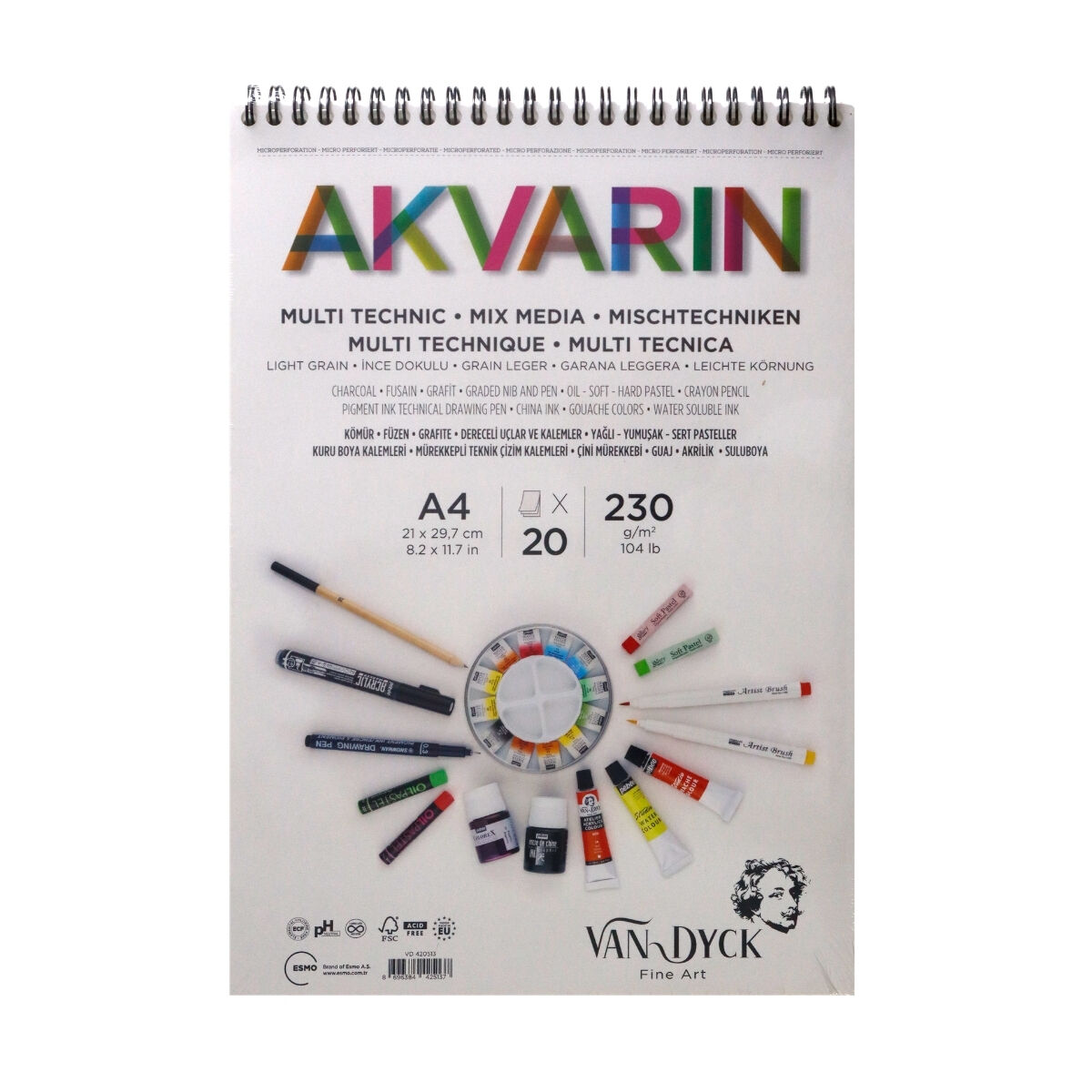 Van Dyck Akvarin Çok Amaçlı Çizim Defteri A4 230gr 20yp
