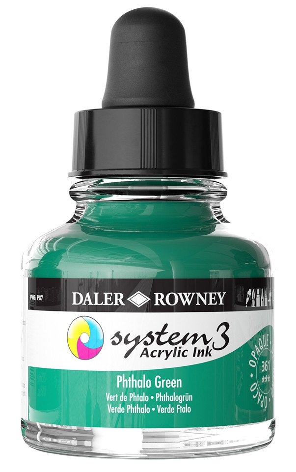 Daler Rowney System 3 Sıvı Akrilik Mürekkep Boya 29.5ml 361 Phthalo Green