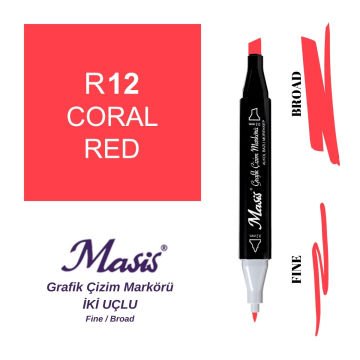 Masis Twin Çift Uçlu Marker Kalemi 12 Coral Red