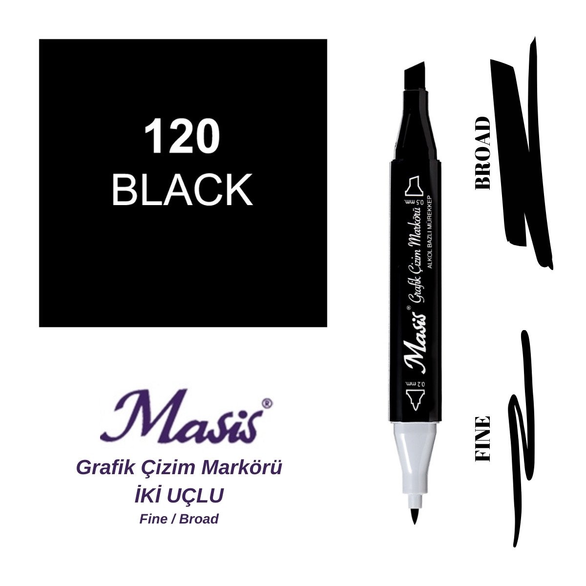 Masis Twin Çift Uçlu Marker Kalemi 120 Black