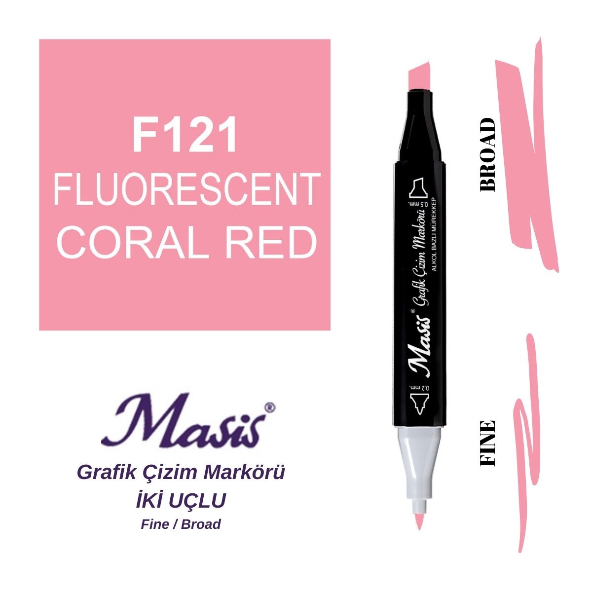 Masis Twin Çift Uçlu Marker Kalemi 121 Fluorescent Coral Red