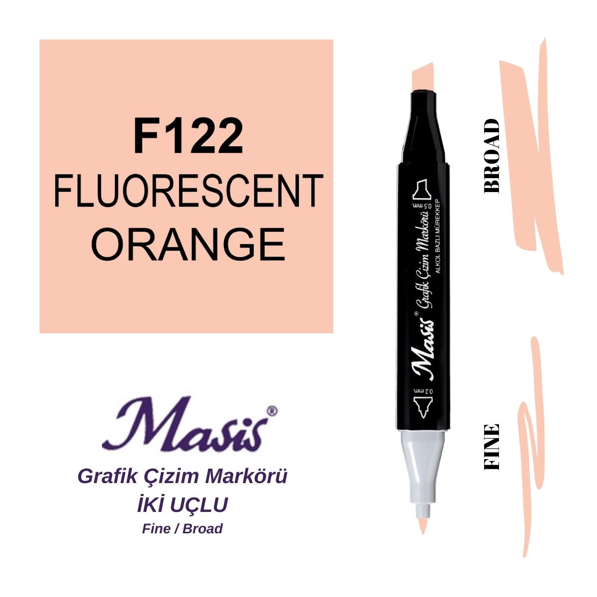 Masis Twin Çift Uçlu Marker Kalemi 122 Fluorescent Orange