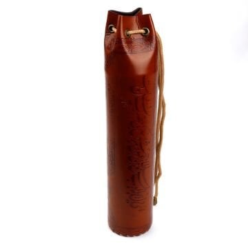 Suni Deri El Yapımı İpli Yuvarlak Kalemlik Açık Kahve