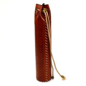 Suni Deri El Yapımı İpli Yuvarlak Kalemlik Açık Kahve