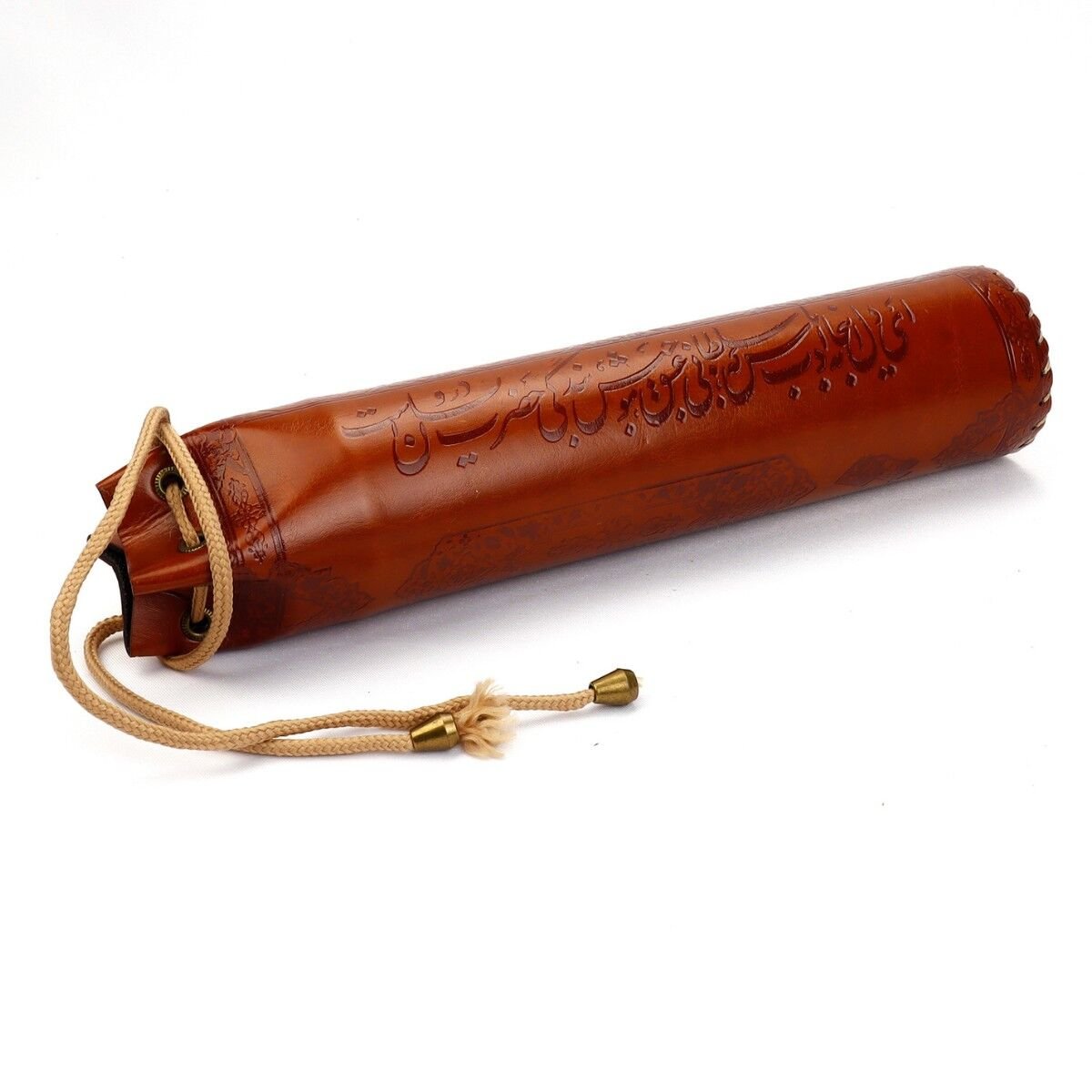 Suni Deri El Yapımı İpli Yuvarlak Kalemlik Açık Kahve