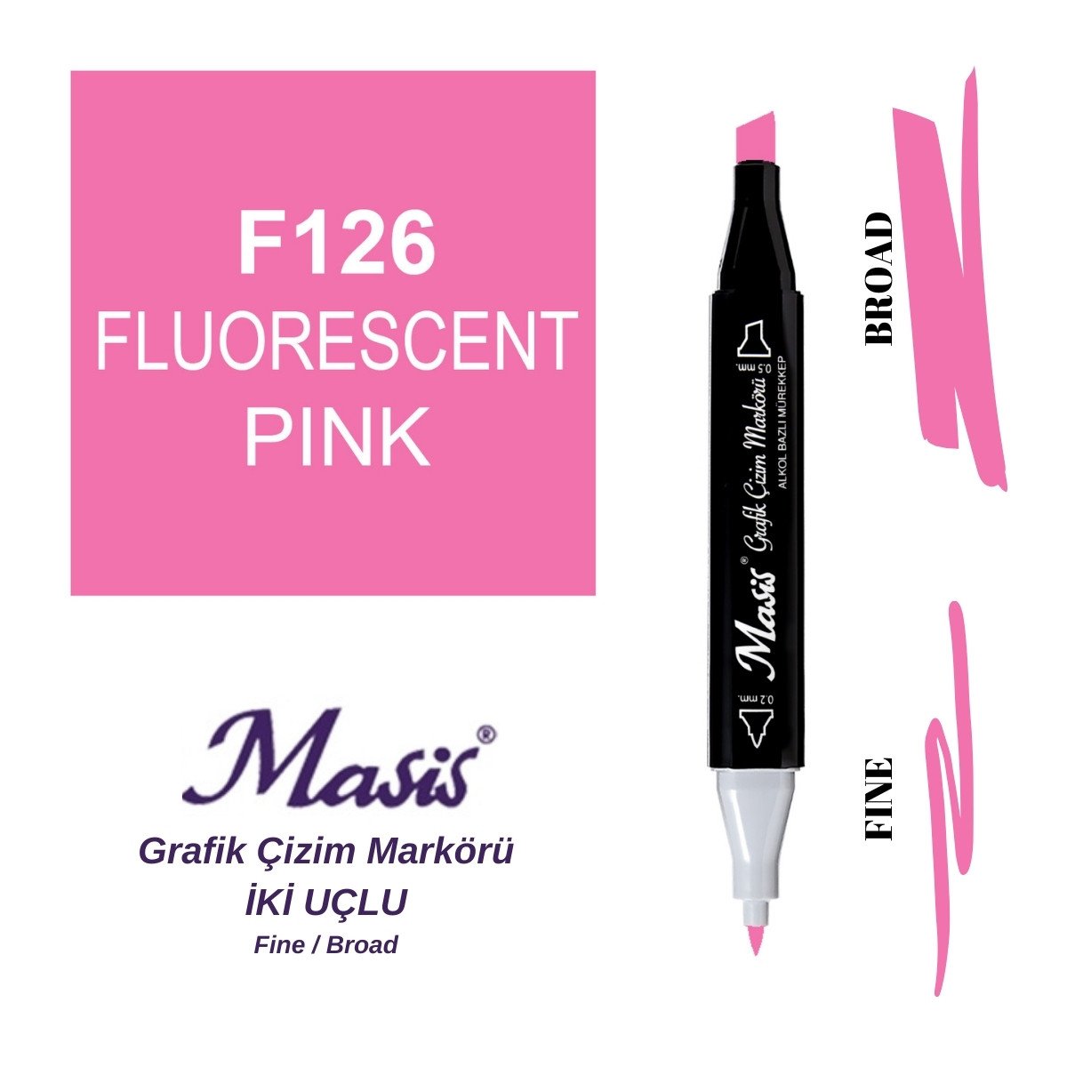 Masis Twin Çift Uçlu Marker Kalemi 126 Fluorescent Pink
