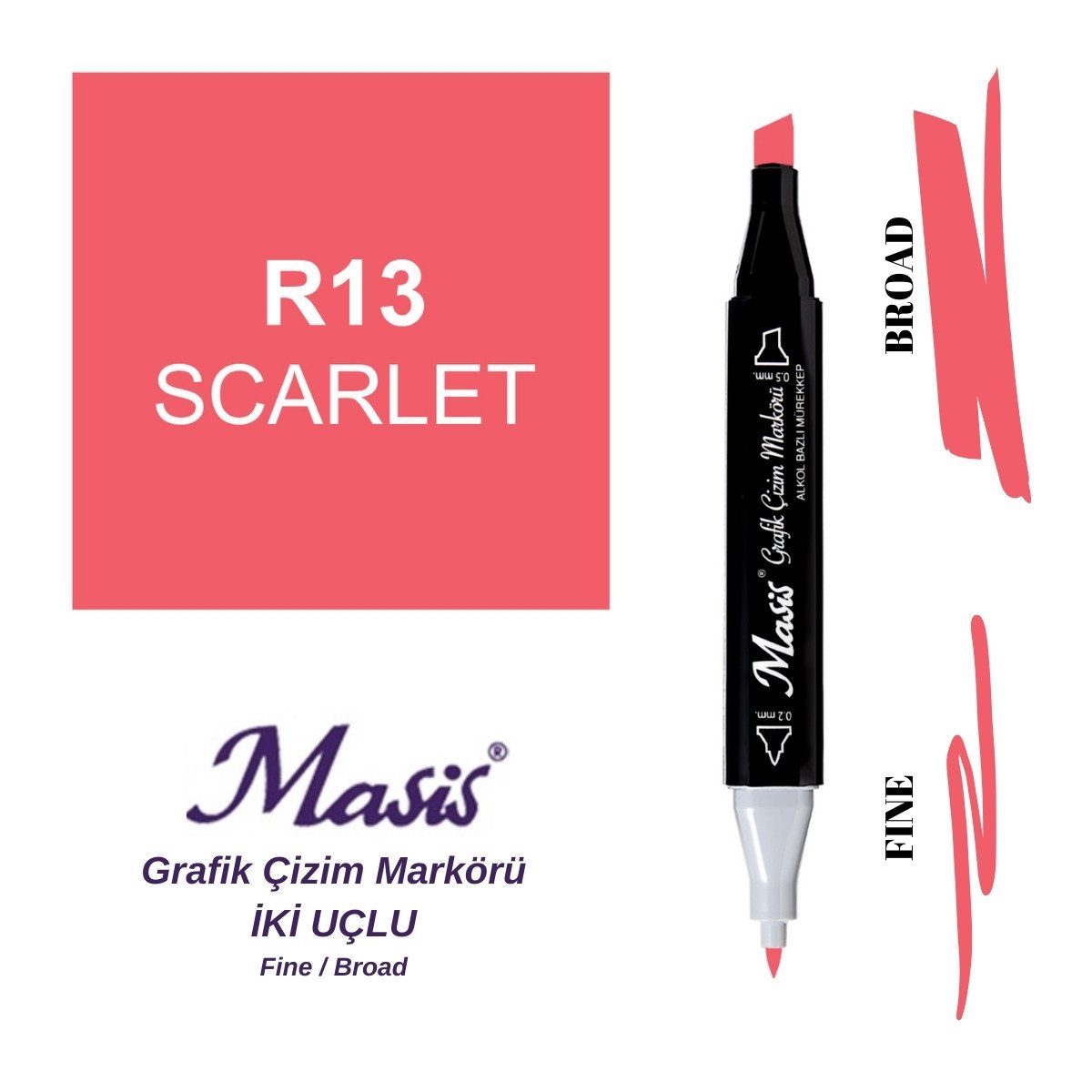 Masis Twin Çift Uçlu Marker Kalemi 13 Scarlet