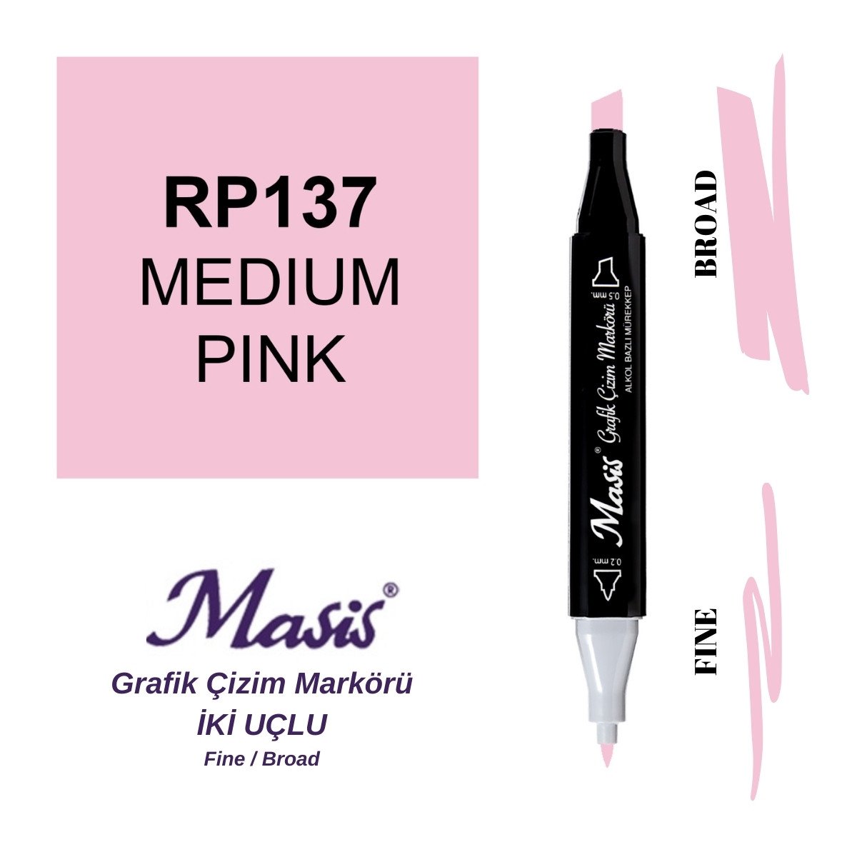 Masis Twin Çift Uçlu Marker Kalemi 137 Medium Pink