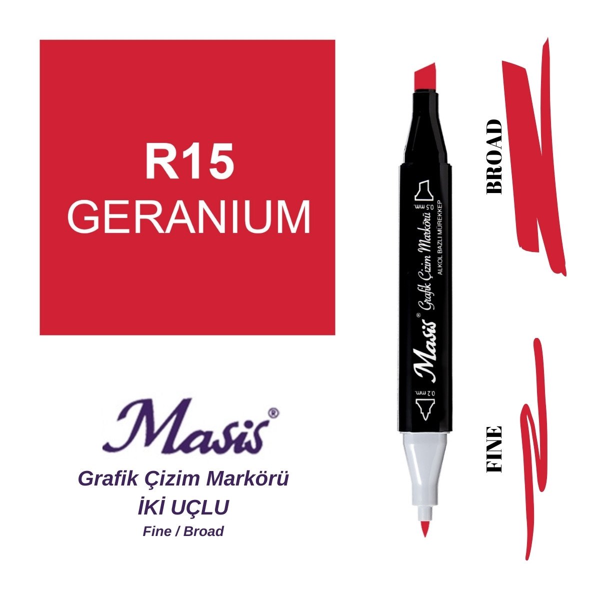 Masis Twin Çift Uçlu Marker Kalemi 15 Geranium