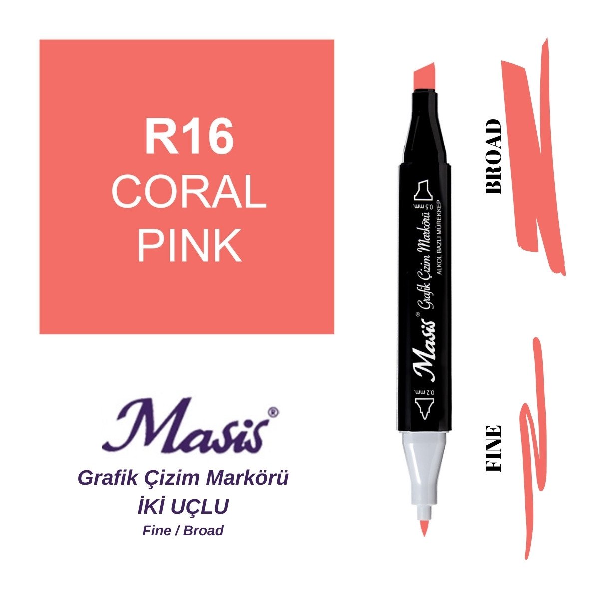 Masis Twin Çift Uçlu Marker Kalemi 16 Coral Pink