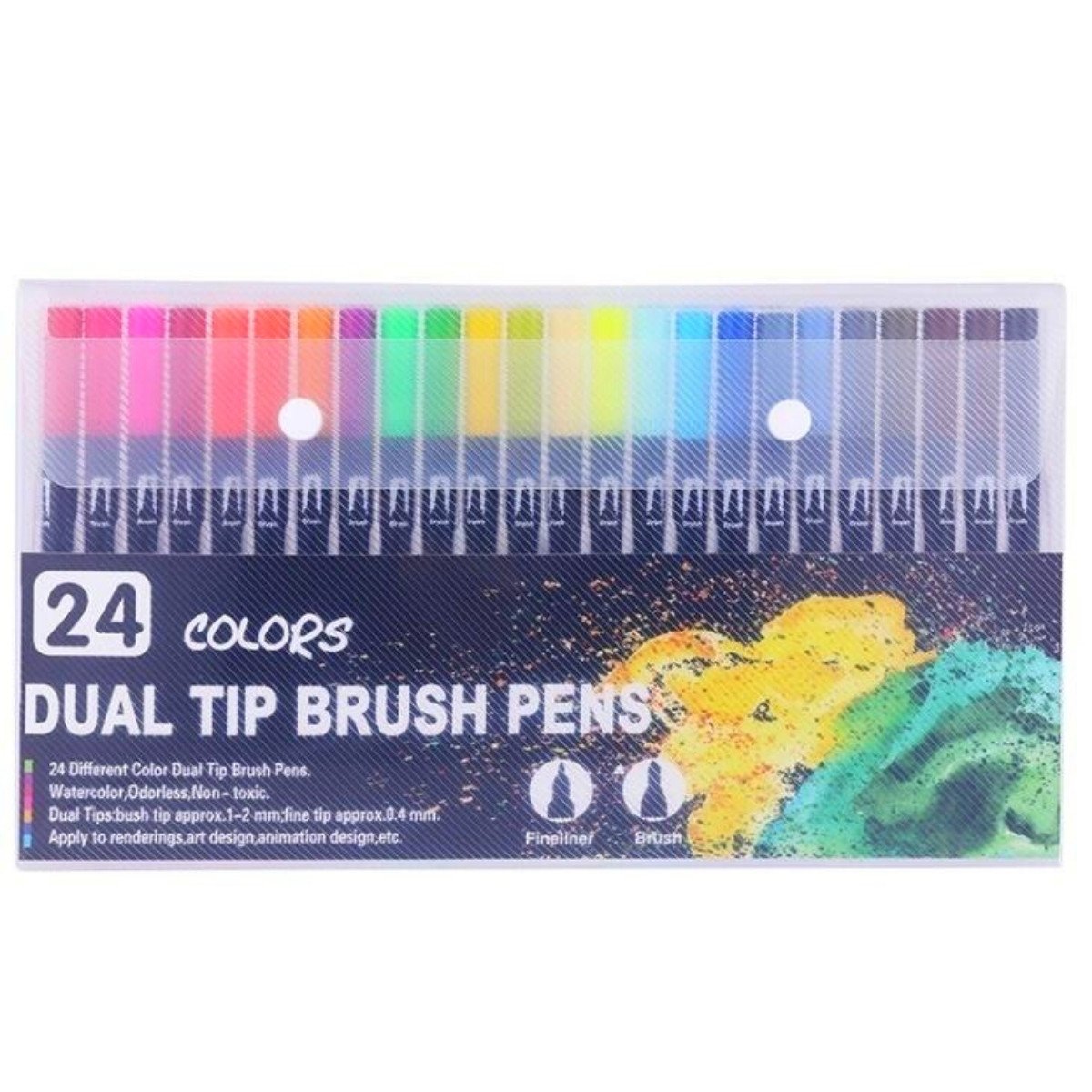 Art Elegant Çift Taraflı Fırça Uçlu Kalem 24 Renk