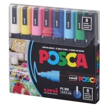 Uni Posca Su Bazlı Marker Seti PC-5M 1.8-2.5mm 8li Ana Renkli