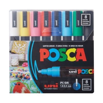 Uni Posca Su Bazlı Marker Seti PC-5M 1.8-2.5mm 8li Ana Renkli