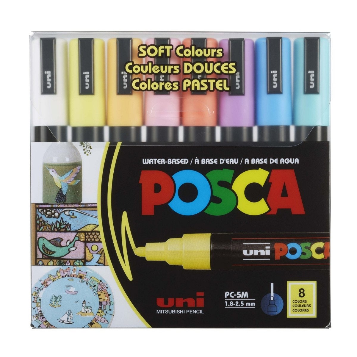 Uni Posca Su Bazlı Marker Seti PC-5M 1.8-2.5mm 8li Soft Color