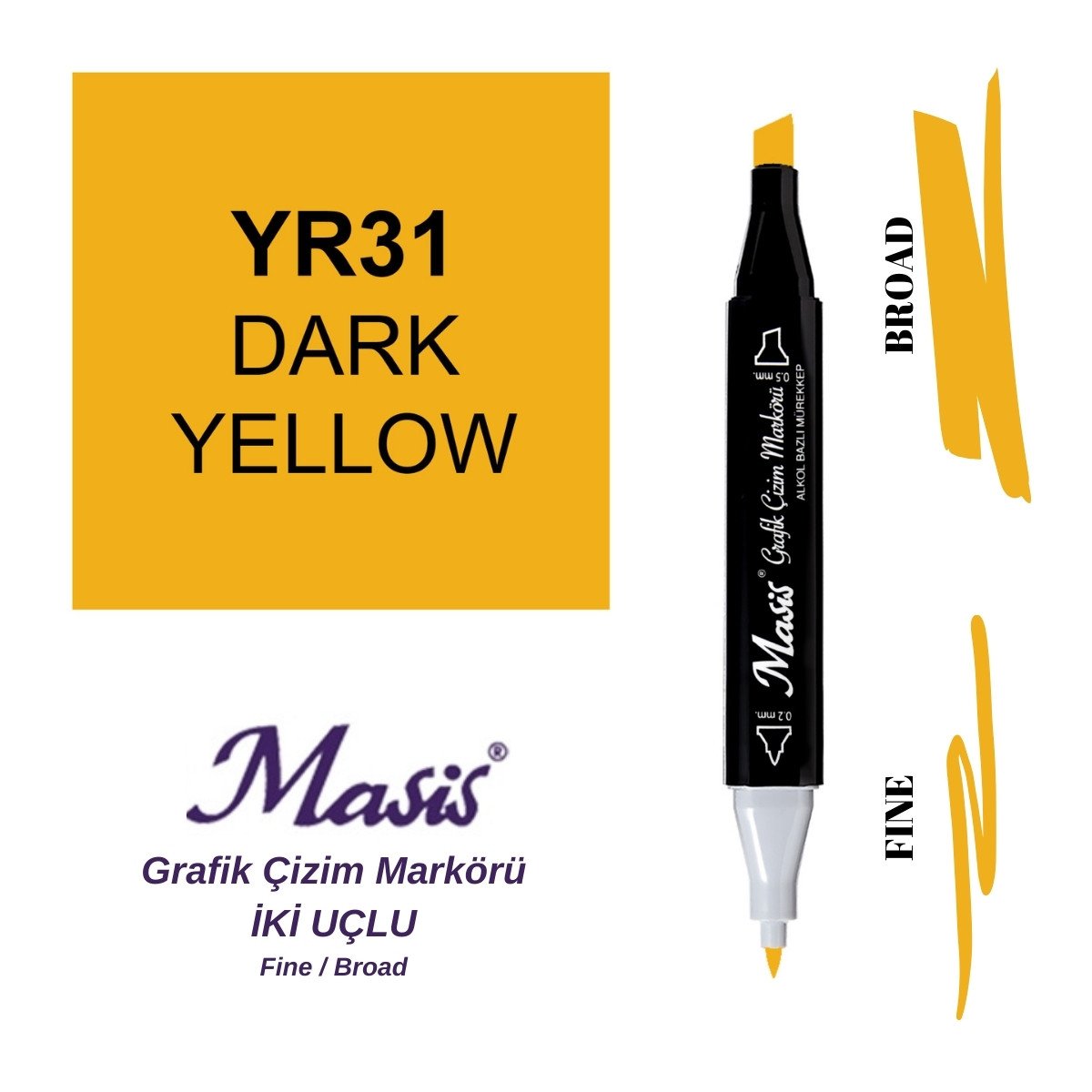 Masis Twin Çift Uçlu Marker Kalemi 31 Dark Yellow