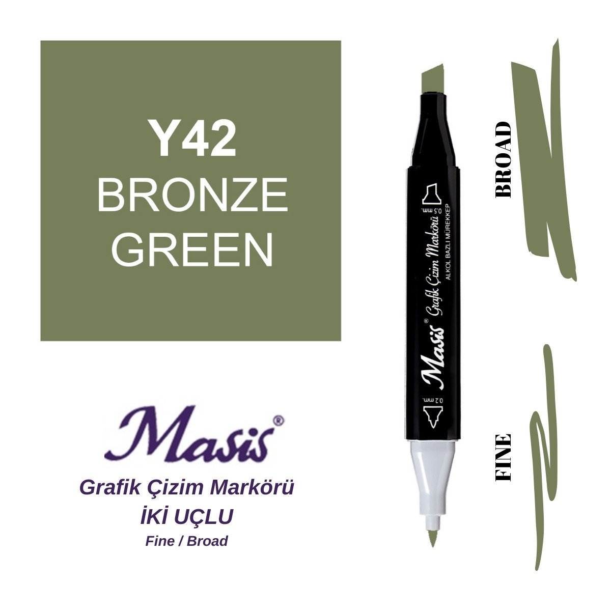 Masis Twin Çift Uçlu Marker Kalemi 42 Bronze Green