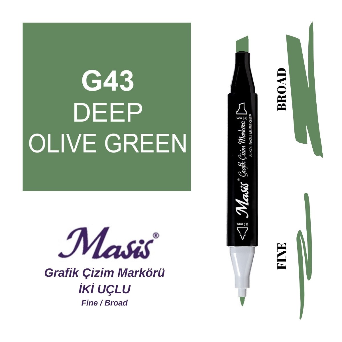 Masis Twin Çift Uçlu Marker Kalemi 43 Deep Olive Green