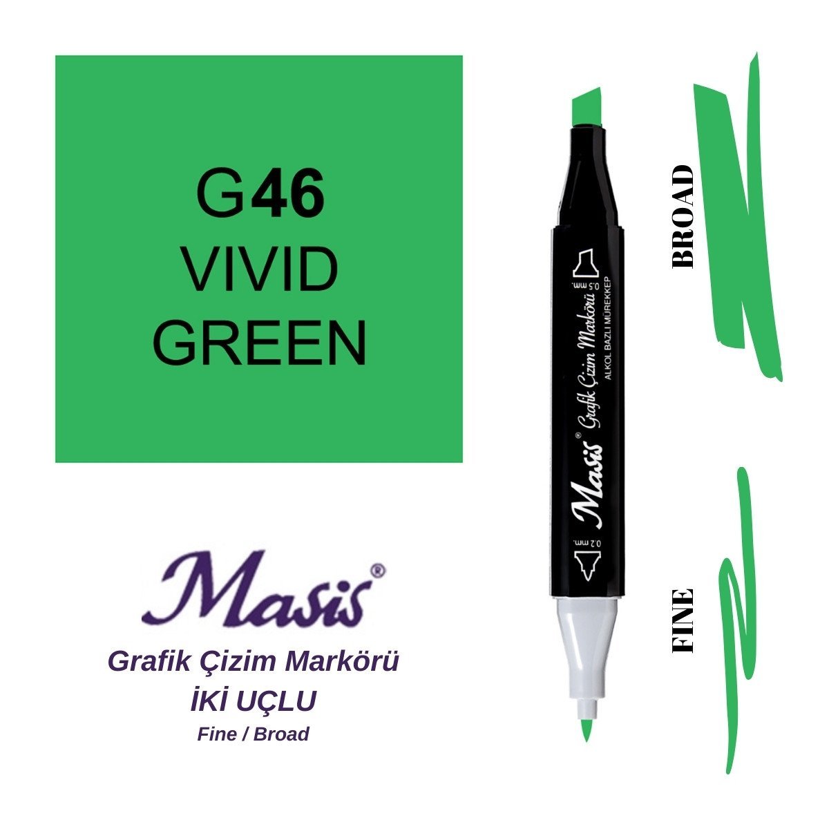 Masis Twin Çift Uçlu Marker Kalemi 46 Vivid Green