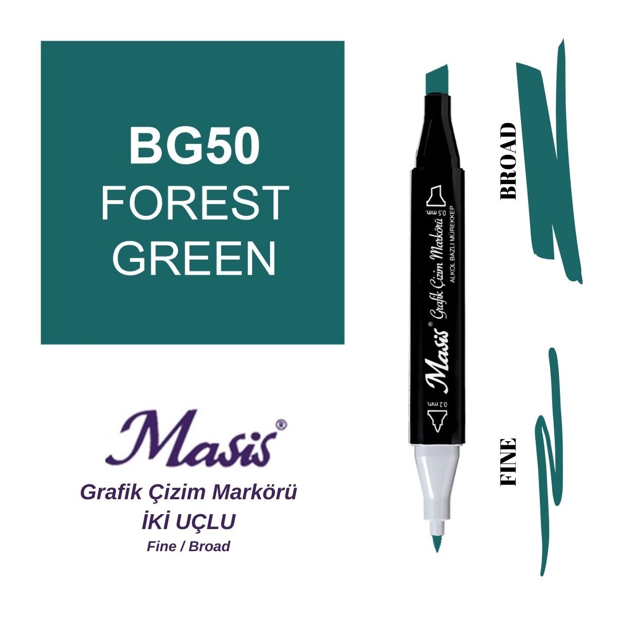 Masis Twin Çift Uçlu Marker Kalemi 50 Forest Green