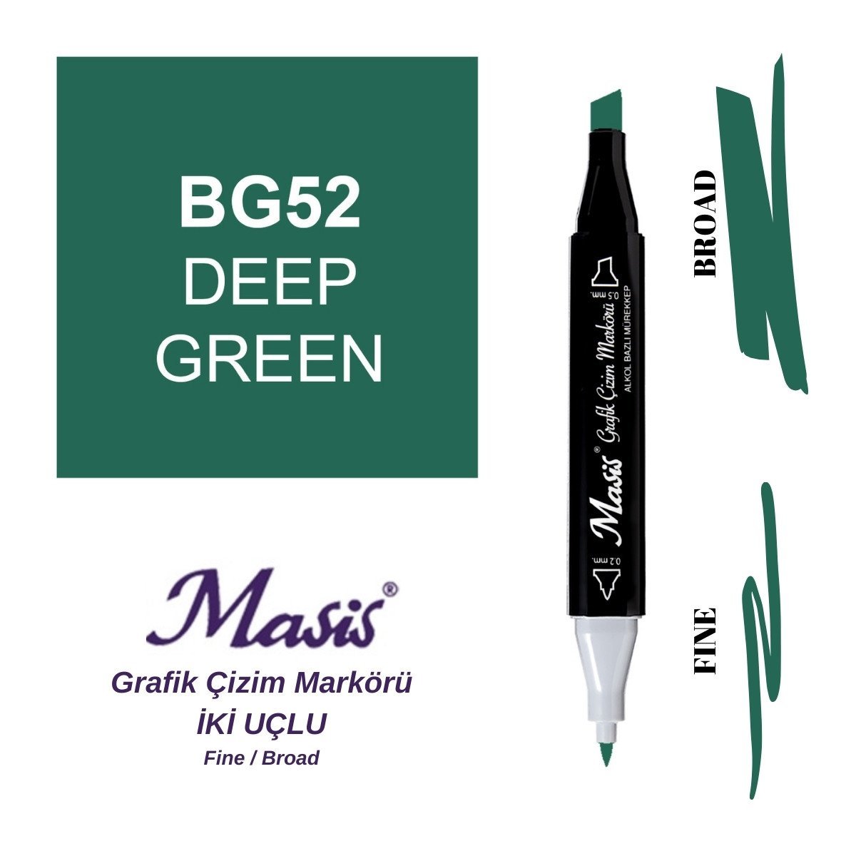 Masis Twin Çift Uçlu Marker Kalemi 52 Deep Green