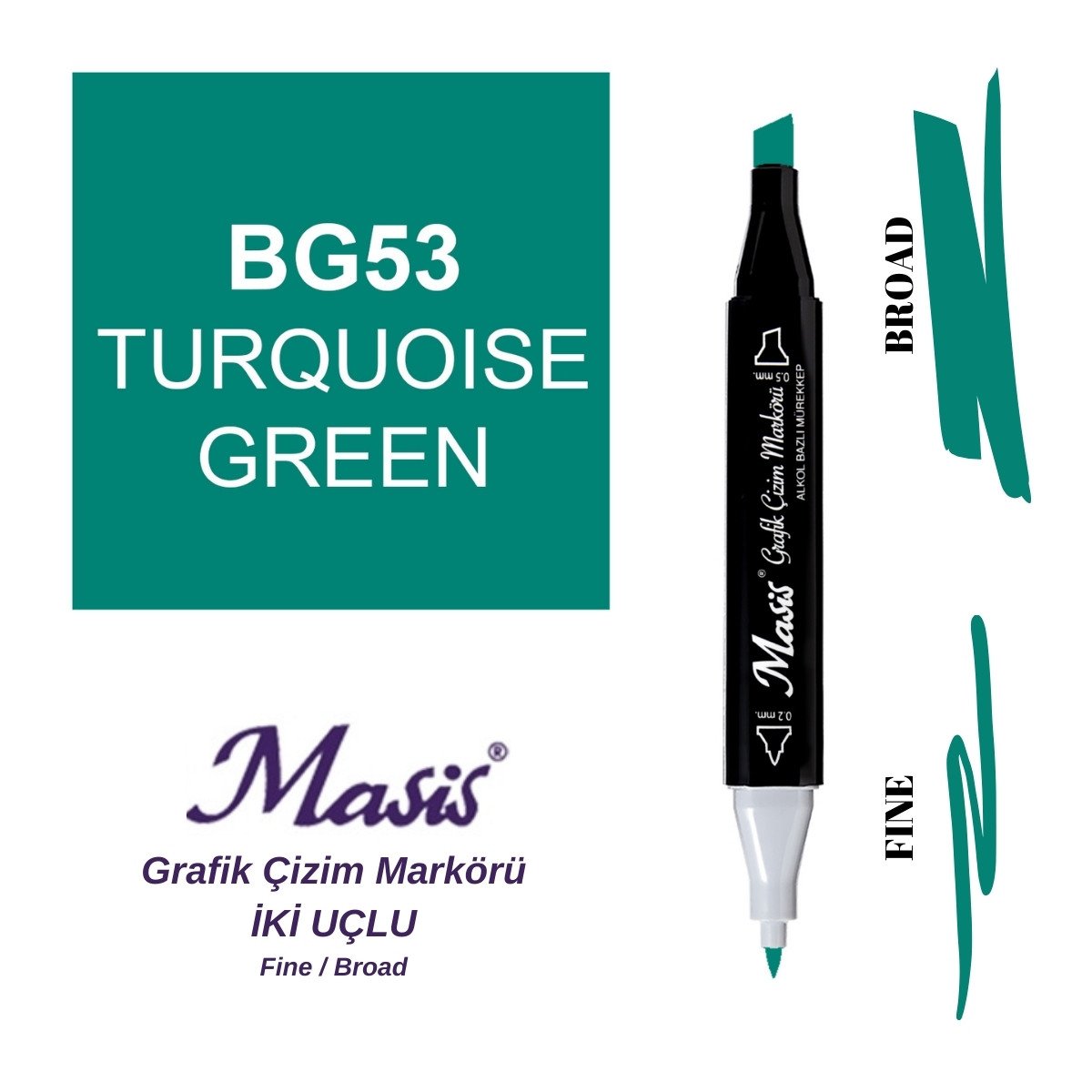 Masis Twin Çift Uçlu Marker Kalemi 53 Turquoise Green