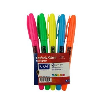 Kraf 340 Fosforlu Kalem Highlighter 2-4mm 5li