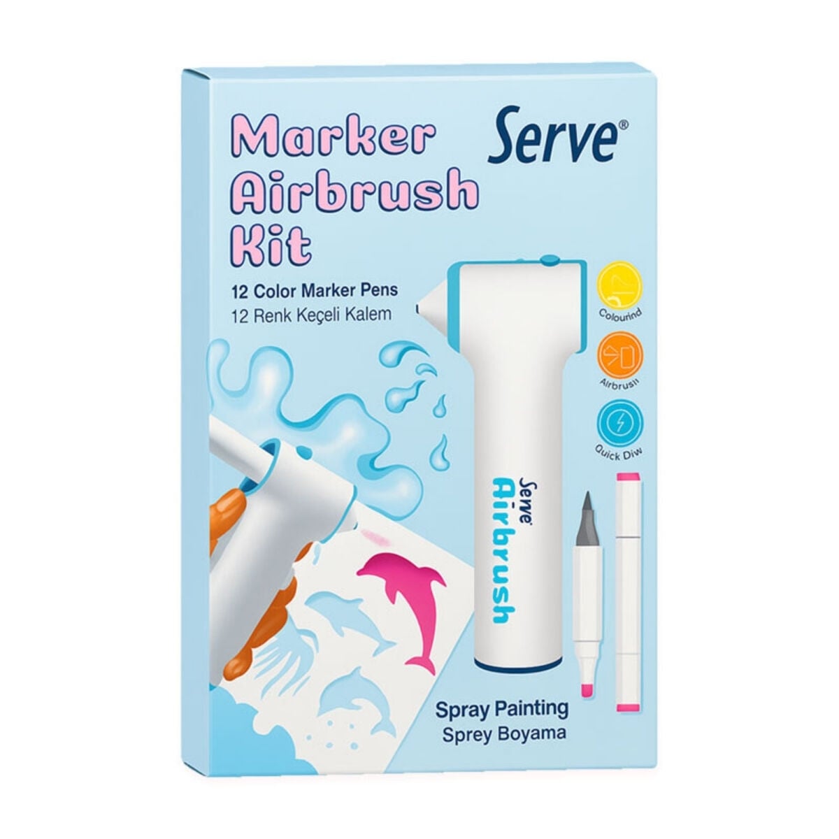Serve Marker Airbrush Kiti 12 Renk