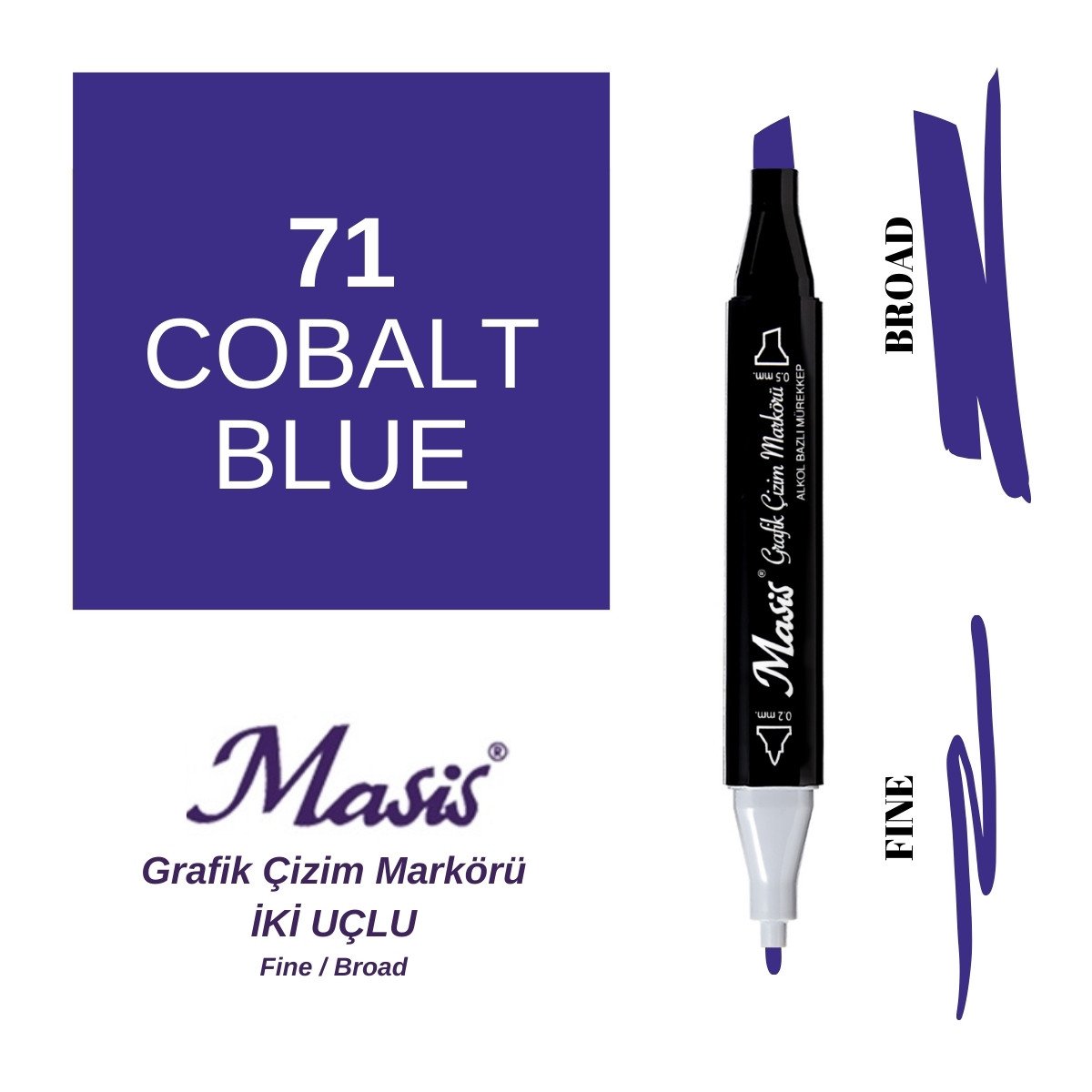 Masis Twin Çift Uçlu Marker Kalemi 71 Cobalt Blue