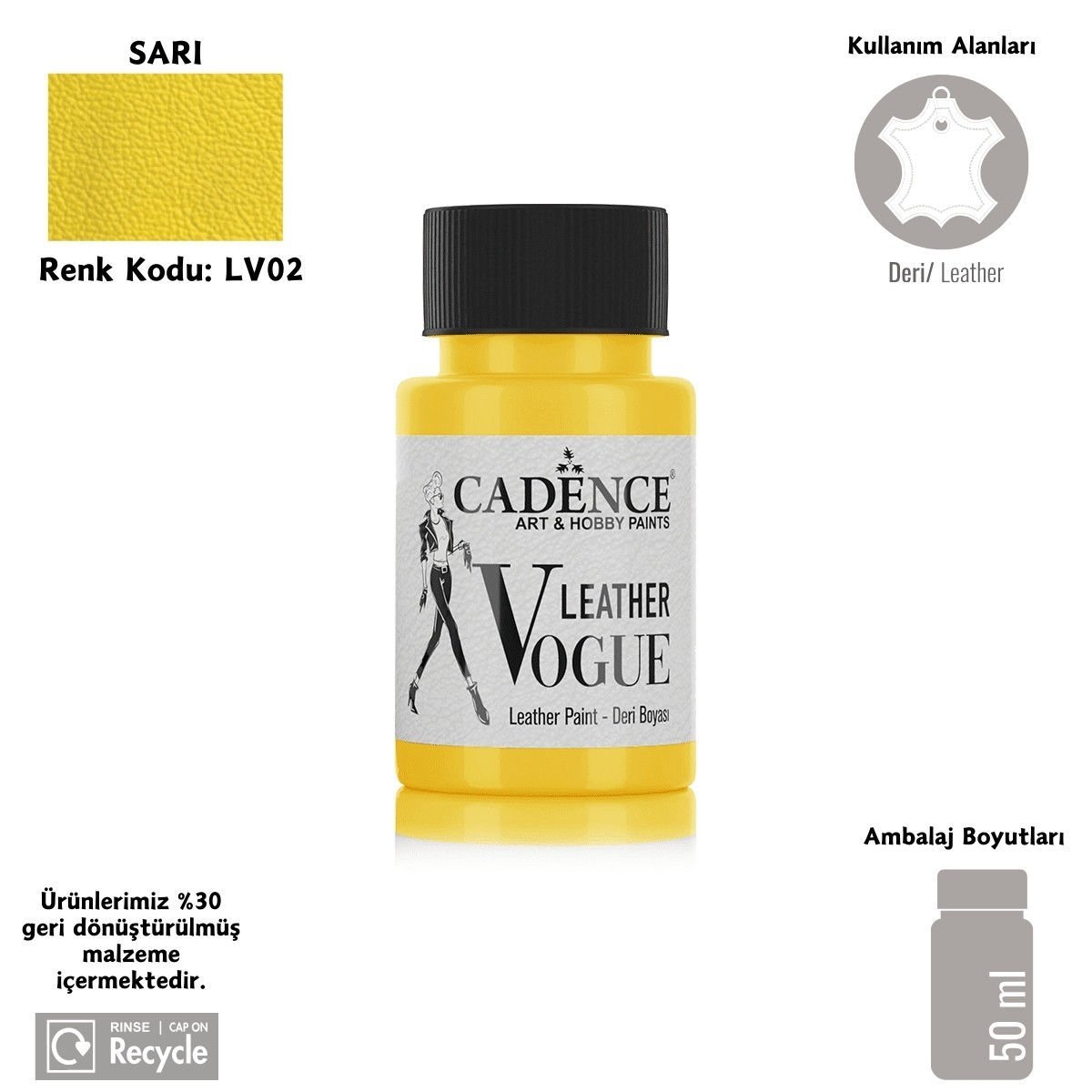 Cadence Leather Vogue Deri Boyasi 50ml LV-02 Sarı