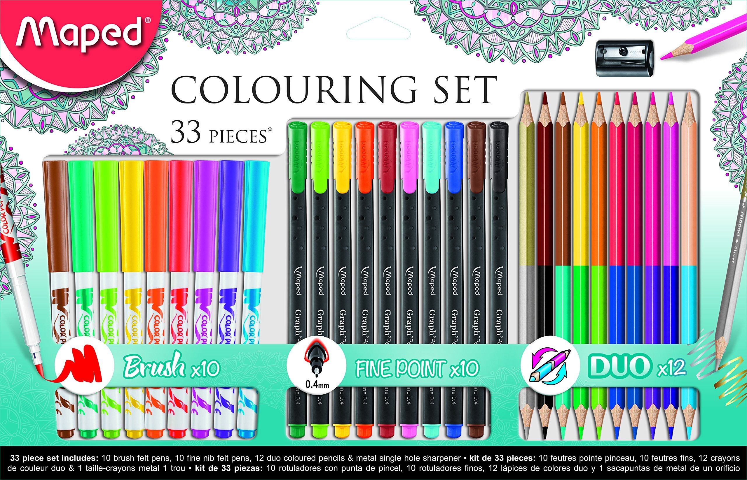 Maped Okul Seti 33'lü 10'le Brush Fineliner + 12 Renk Set Duo Boya