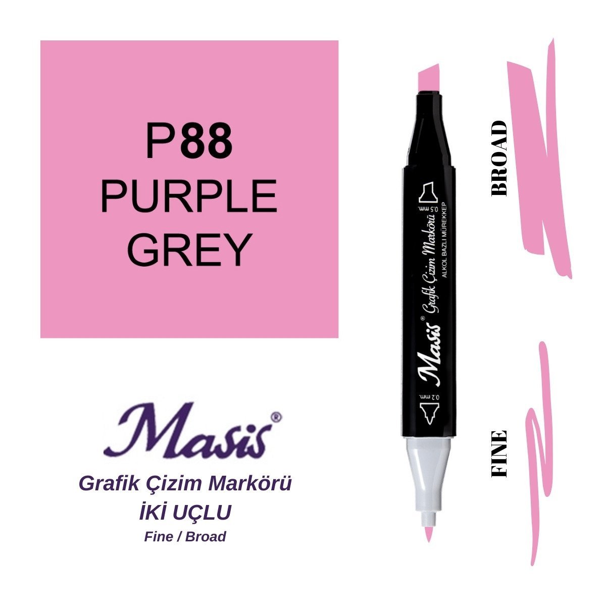 Masis Twin Çift Uçlu Marker Kalemi 88 Purple Grey