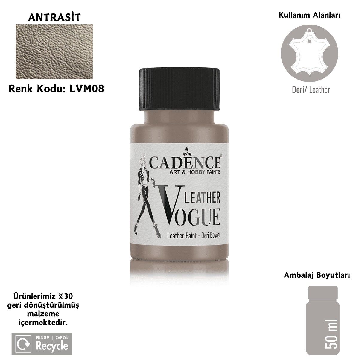 Cadence Leather Vogue Deri Boyasi Metalik 50ml LVM-08 Antrasit