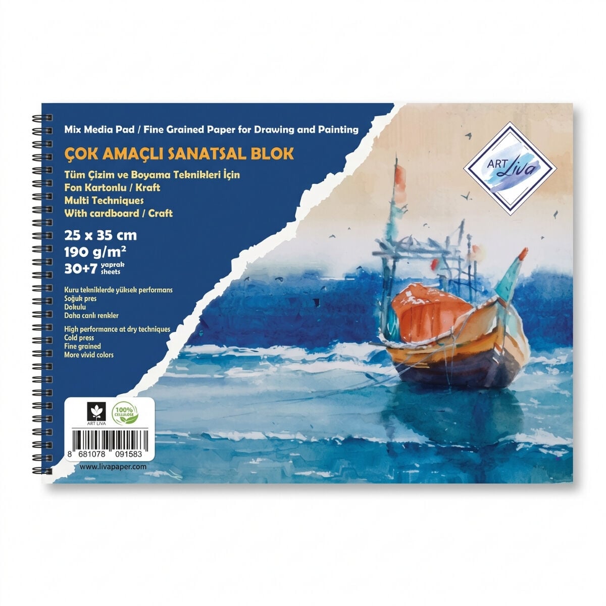 Art Liva Mix Media Pad Çok Amaçlı Resim Defteri 25x35cm 190gr 30+7yp