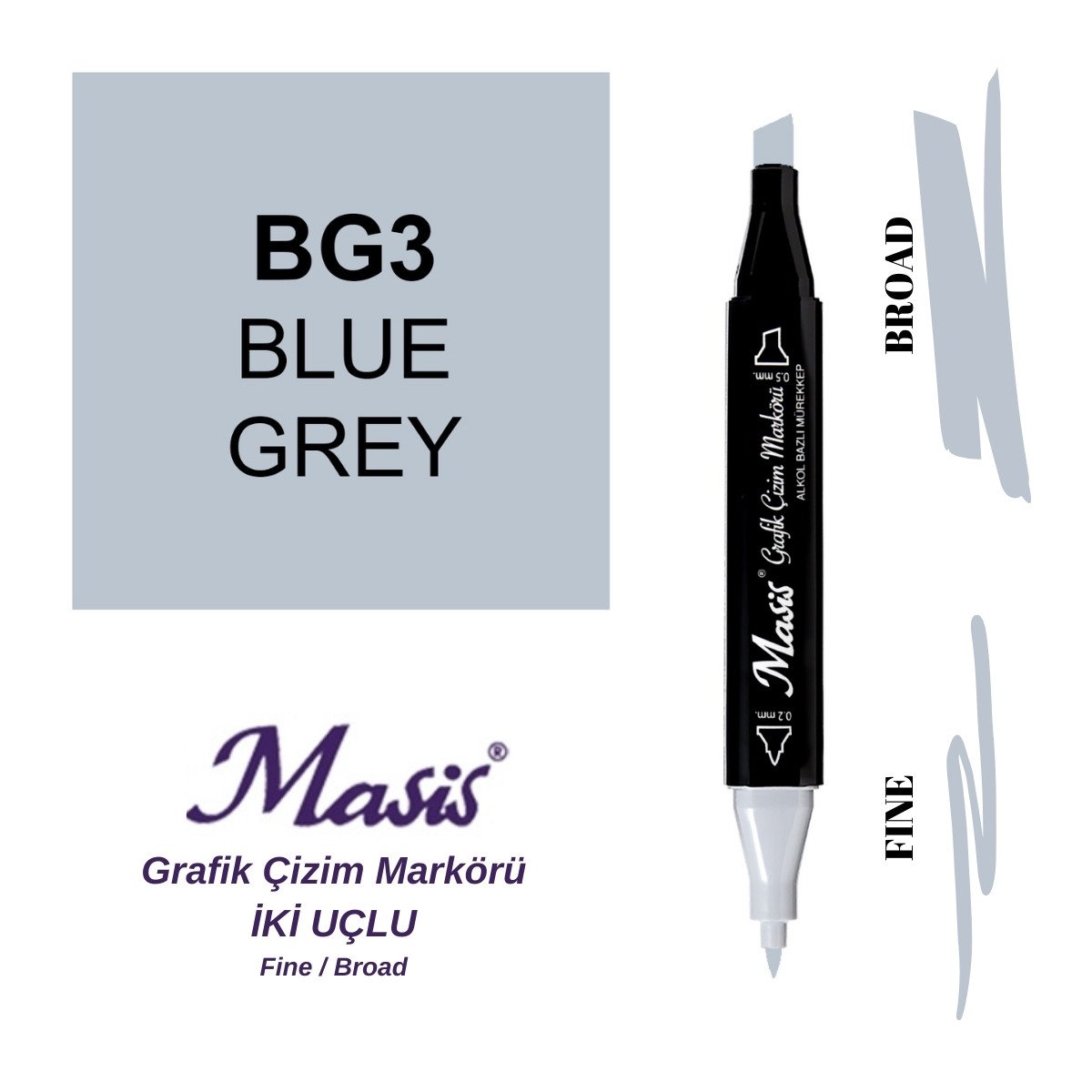 Masis Twin Çift Uçlu Marker Kalemi BG3 Blue Grey