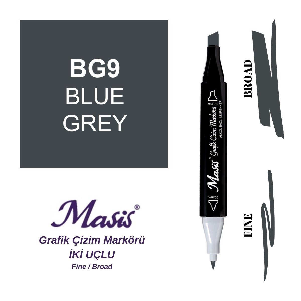 Masis Twin Çift Uçlu Marker Kalemi BG9 Blue Grey
