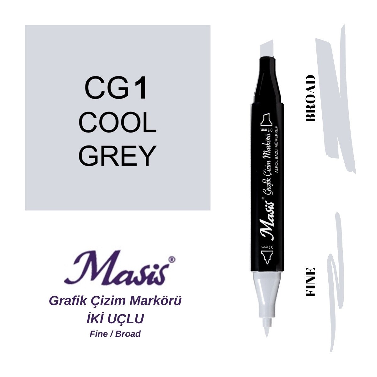 Masis Twin Çift Uçlu Marker Kalemi CG1 Cool Grey