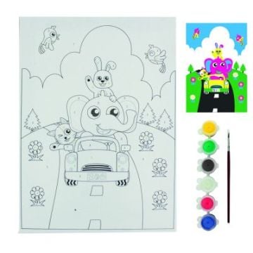 Okutan Hobi Sayılarla Boyama Şaseli Tuval Seti 25x35cm Araba Fil