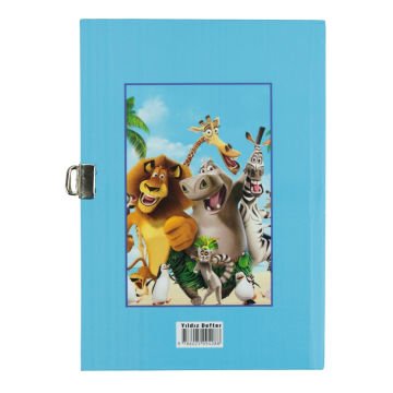 Yıldız Sert Kapak 14x20cm 80yp Kids Seri Hatıra Defteri Çizgili Kilitli Madagaskar