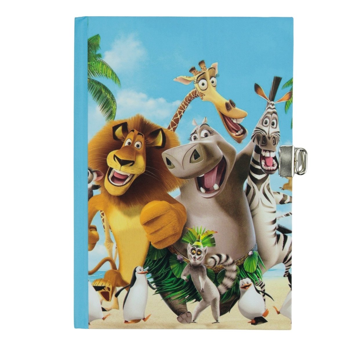 Yıldız Sert Kapak 14x20cm 80yp Kids Seri Hatıra Defteri Çizgili Kilitli Madagaskar