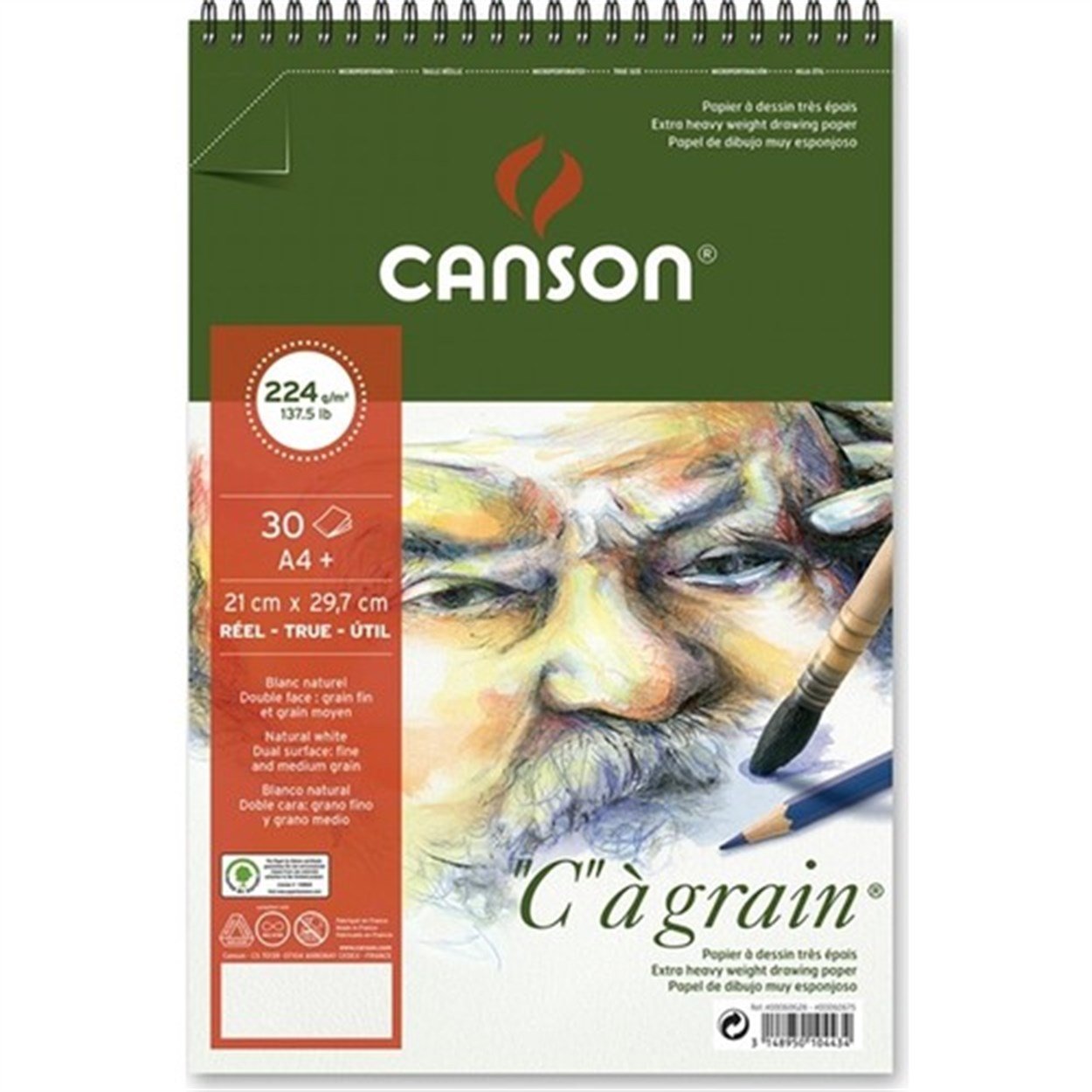 Canson ''C'' à grain Spiralli Çizim Blok A4+ 224gr 30yp