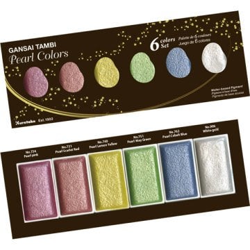 Zig Kuretake Gansai Tambi Pearl Colors Yaldız Sulu Boya 6 Renk