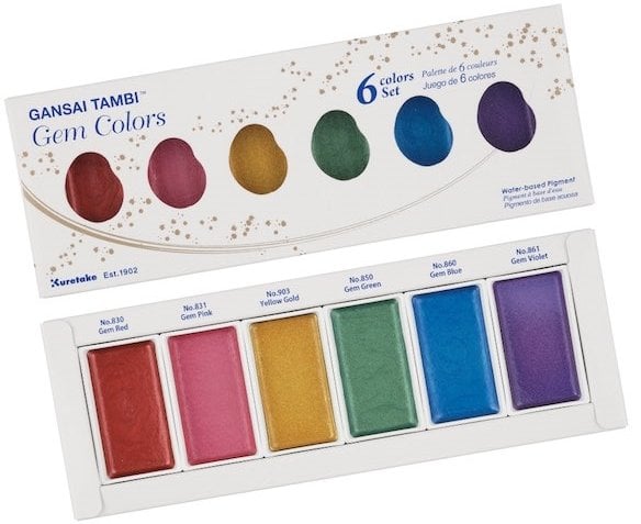 Zig Kuretake Gansai Tambi Gem Colors Yaldız Sulu Boya 6 Renk