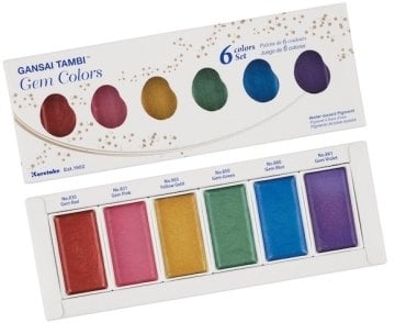 Zig Kuretake Gansai Tambi Gem Colors Yaldız Sulu Boya 6 Renk