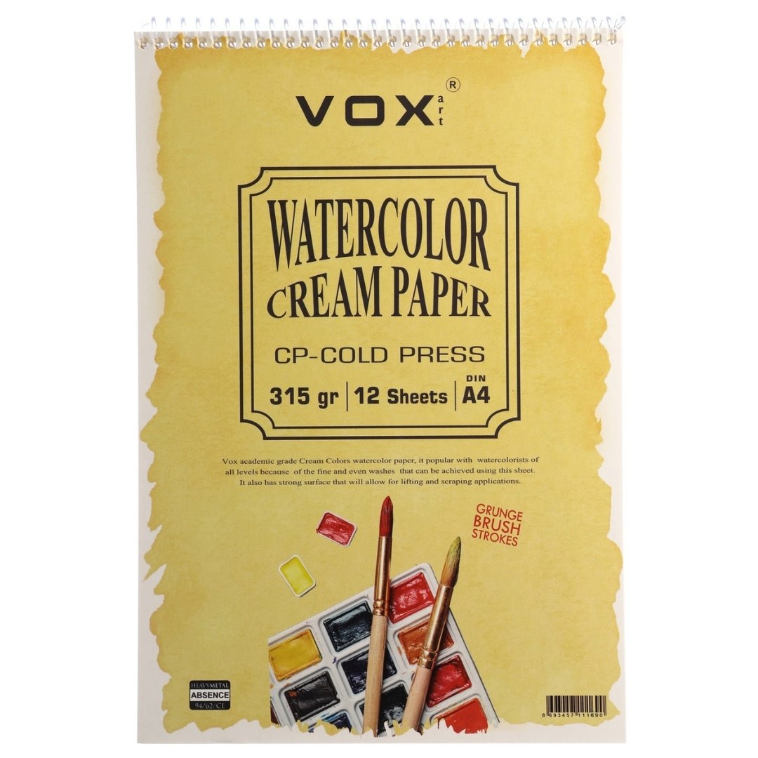 Vox Spiralli Soğuk Baskı Sulu Boya Defteri İvory 12yp 315gr A4