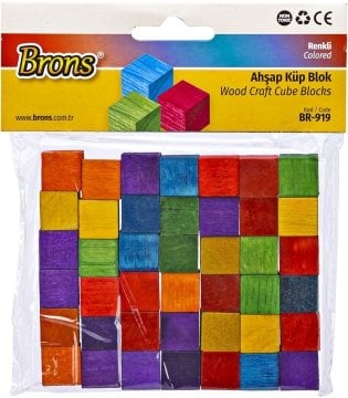 Brons Ahşap Küp Blok Renkli 15x15x15mm 42li