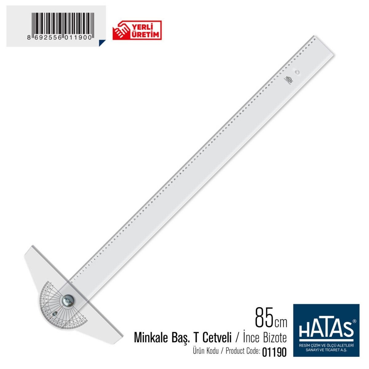 Hatas Minkale Başlıklı T Cetveli İnce Bizote Taksimatlı 85cm